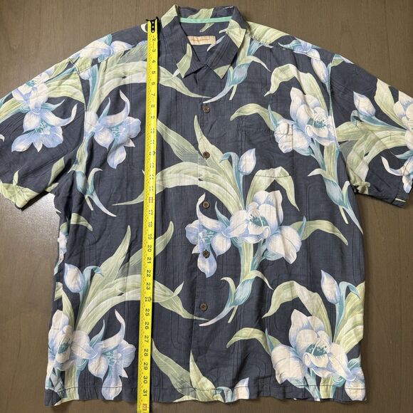TOMMY BAHAMA 100% Silk Hawaiian Aloha Shirt Men’s XXL Blue Tropical Short Sleeve - Picture 7 of 13